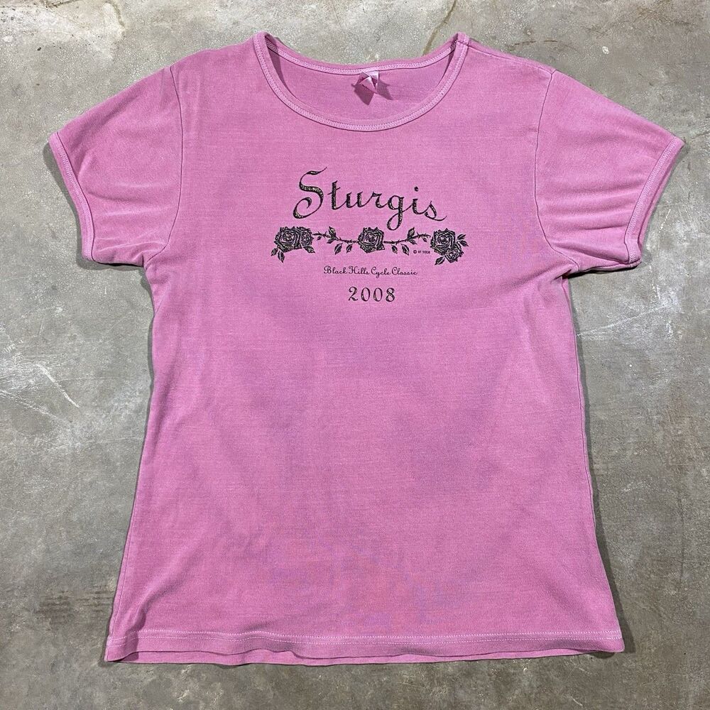 Sturgis 2008 Black Hills Rally Rose Graphic Pink T-Shirt Women’s L